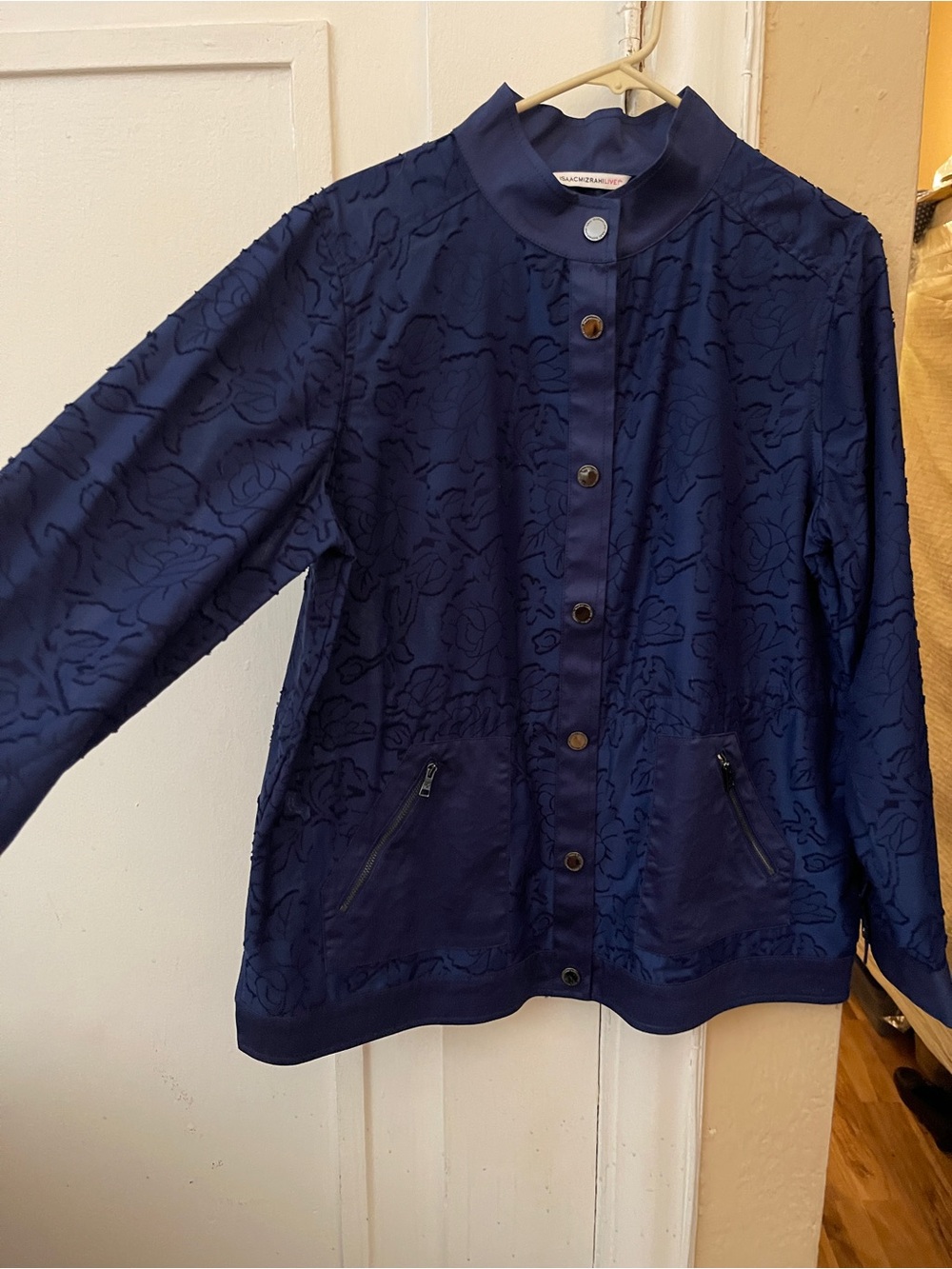 Isaac Mizrahi Navy Floral-Textured Bomber Jacket NWOT